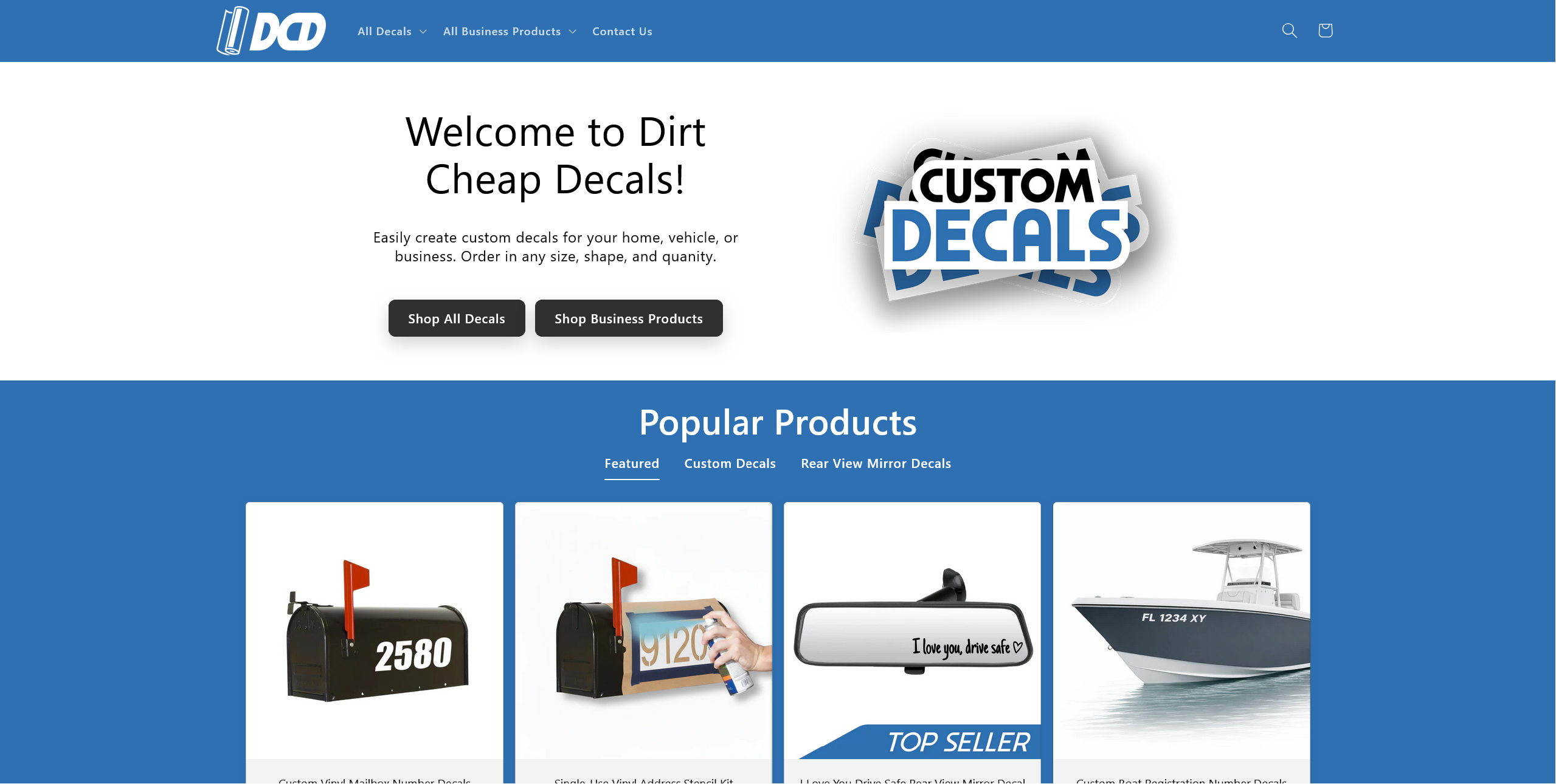 dirtcheapdecals.com - Our live Shopify store